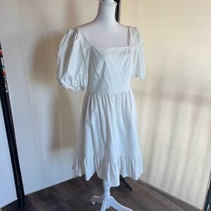 Copper Key White Puff Sleeve Square-Neck Midi Dress